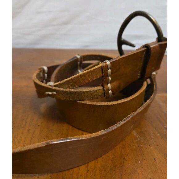 Max Studio Brown Leather Belt X Design Size Small 34" - Picture 1 of 7